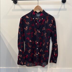 Bonobos Black and Red Casual Button Down Shirt with Floral Pattern